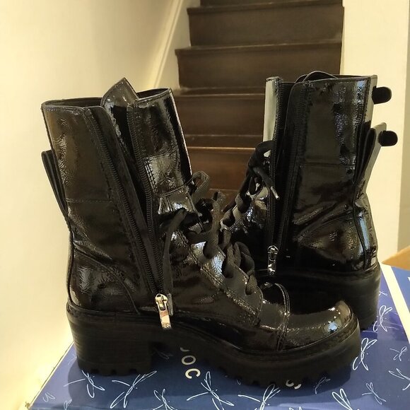 NEW DKNY Womens Bootie Combat Boots Moto Boots Patent Leather Black BART 6.5 - Picture 12 of 16